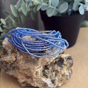 Vintage 90s Avon Blue Seed Bead 15-Piece Stretch Bracelet Stack Boho Colorful